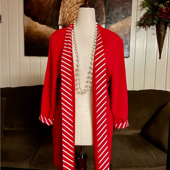 Drapers & Damen Jackets & Blazers - Draper's & Damon's • Large •  Red/White • Striped • Cardigan • Sweater